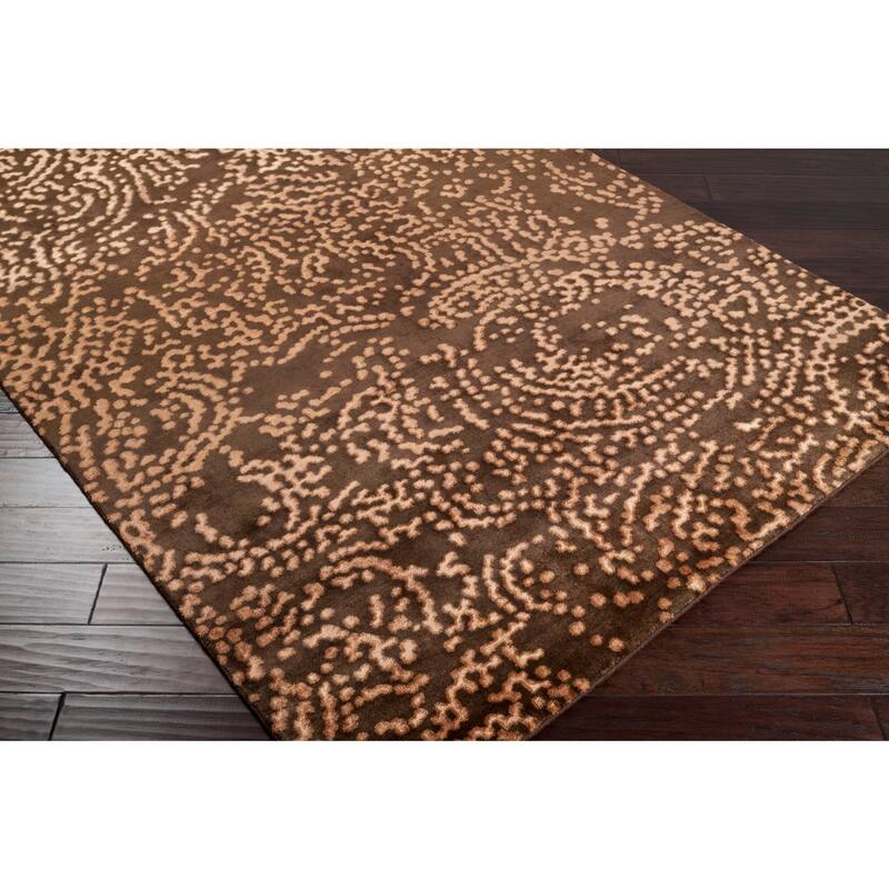 Hand-knotted Contemporary Brown/Tan Kipengre Semi-Worsted New Zealand Wool Abstract Area Rug - 5' x 8' - 5' x 8'