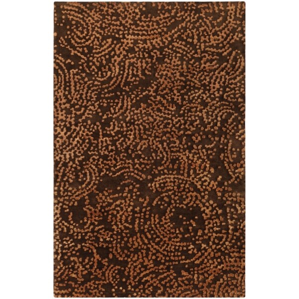 Hand-knotted Contemporary Brown/Tan Kipengre Semi-Worsted New Zealand Wool Abstract Area Rug - 5'x 8'