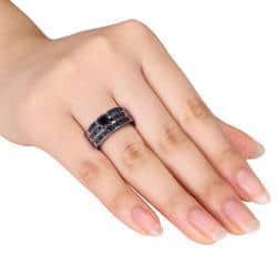 Miadora Sterling Silver 1ct TDW Black Diamond Stackable 3-piece Engagement Bridal Ring Set