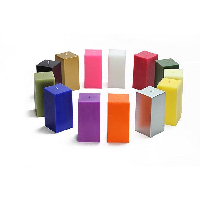 Pillar 3x9 inch Square Candles (pack Of 12) (White, ivory, red, orange, yellow, hot pink, sage green, hunter green, purple, blue, black, metallic silver, metallic bronzeCandle type PillarTotal number of candels 12Size 9 inches high x 3 inches wide x 3 