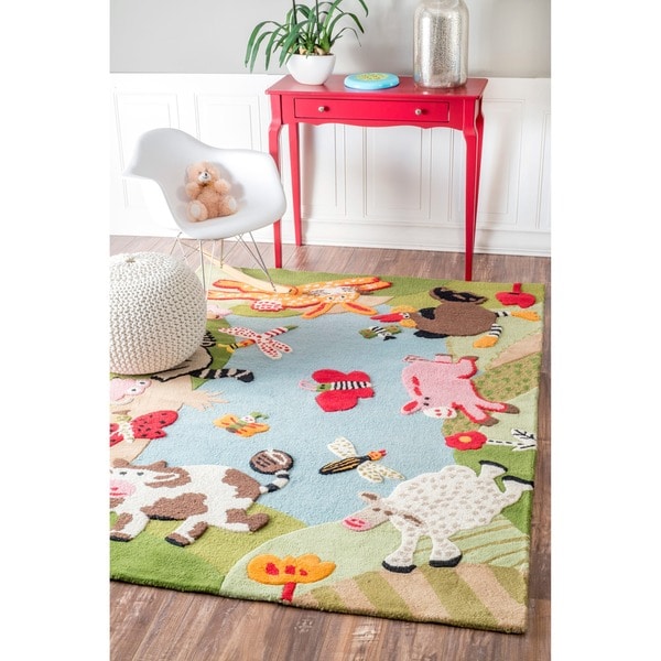nuLOOM Handmade Kids Animal Farm Wool Rug (5' x 7') - multi. Opens flyout.