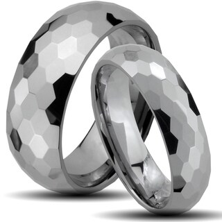 Tungsten Carbide Honeycomb Faceted Design His and Her Wedding Band Set Men's Rings