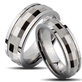 Tungsten Carbide Faceted Rectangle Spinner His and Her Wedding Band Set ...