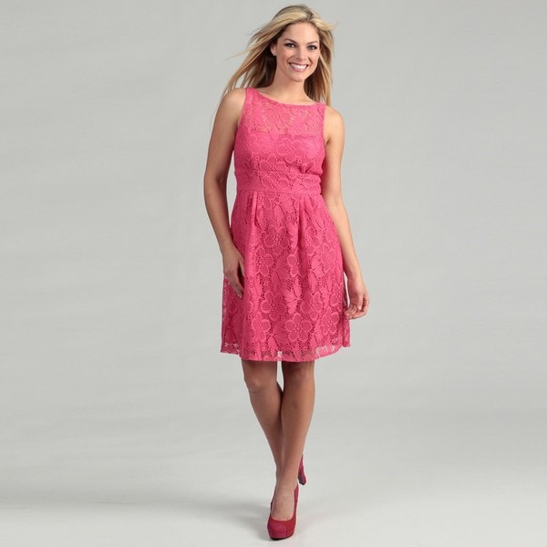 Shop Sandra Darren Women's Hot Pink Laced Dress - Free Shipping Today ...