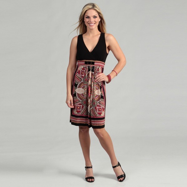 Studio 1 Womens Black/ Coral Abstract Dress  ™ Shopping