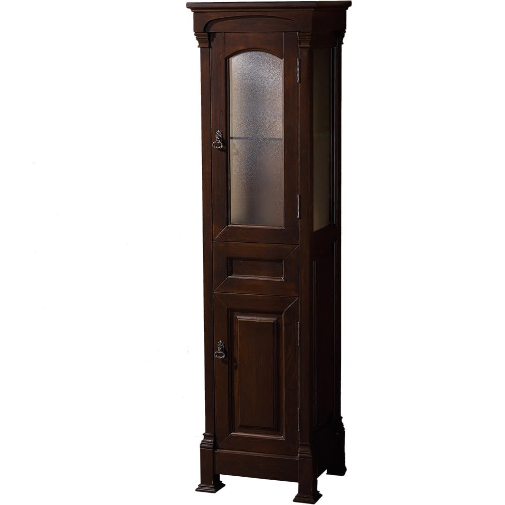 Wyndham Collection Andover Bathroom Linen Tower Dark Cherry Solid Oak