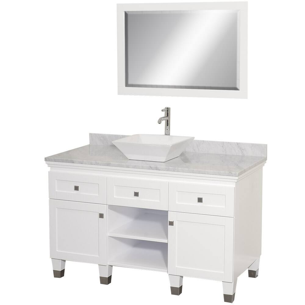 Wyndham Collection Premiere' White 48-inch Solid Oak Single Bathroom Vanity