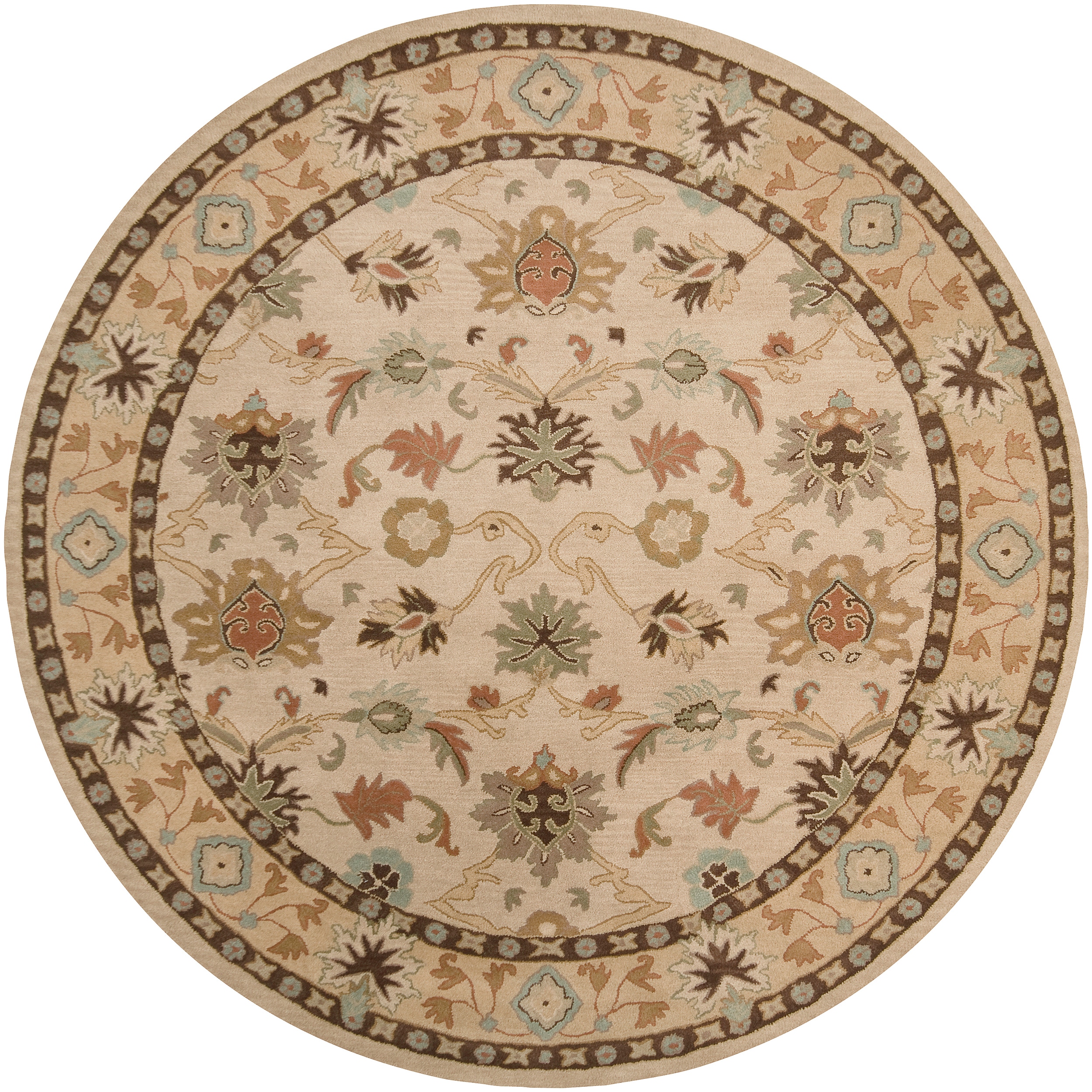 Hand tufted Traditional Camden Vanilla Floral Border Wool Rug (99 Round)