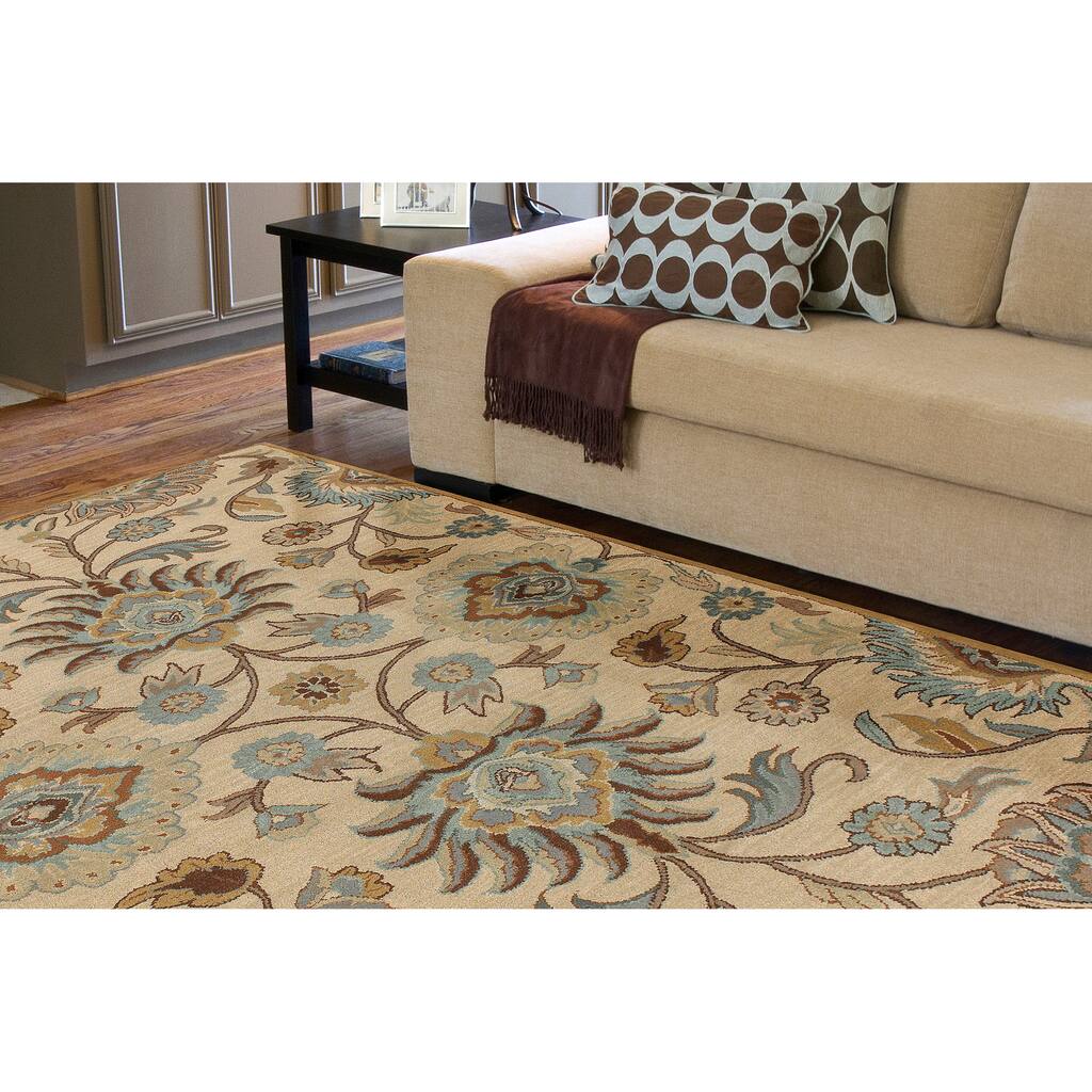 Hand-tufted Amanda Ivory Floral Wool Area Rug (9' x 12') - 9' x 12'/Surplus