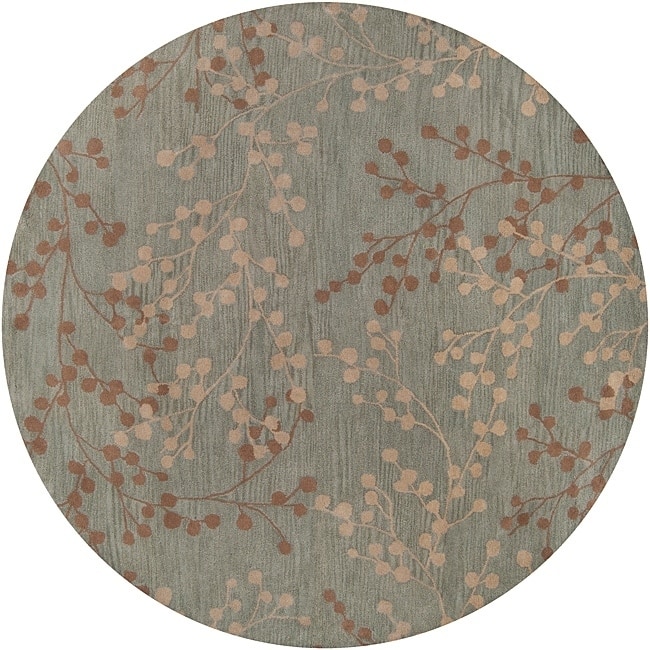 Hand-tufted Blossom Blue Floral Wool Area Rug - 8' Round