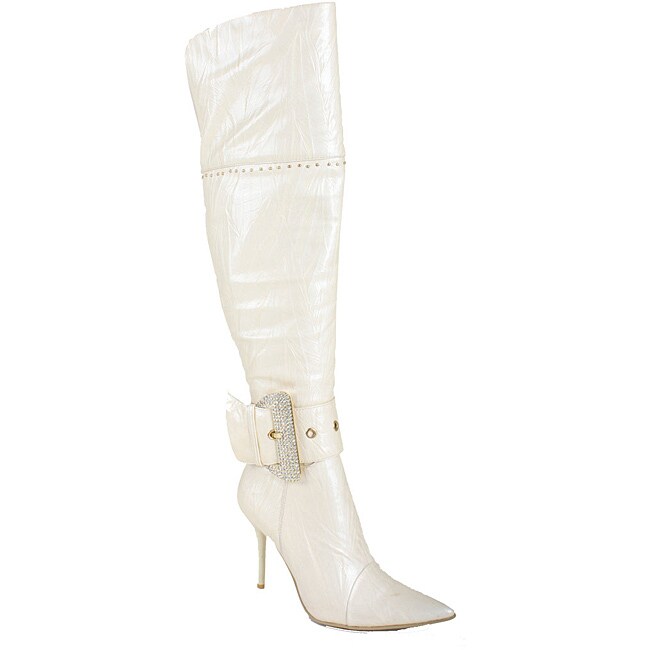 Beston Italina Women's Faux Leather White Over-the-Knee Boots ...