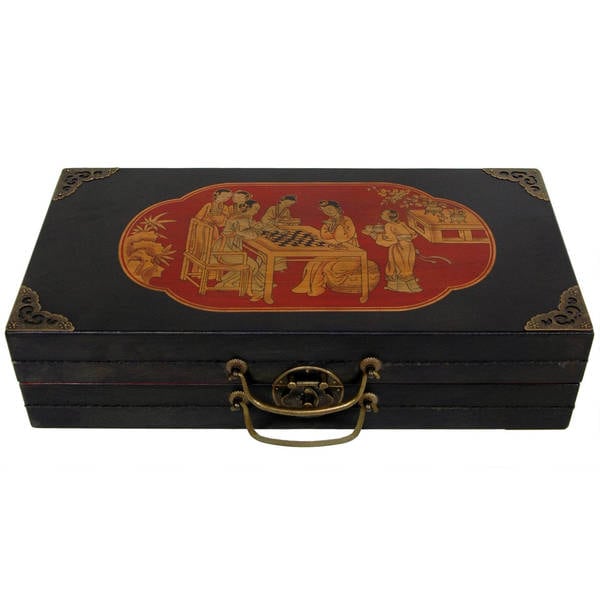 Handmade Wood Black Lacquer Chess Set Box (China)