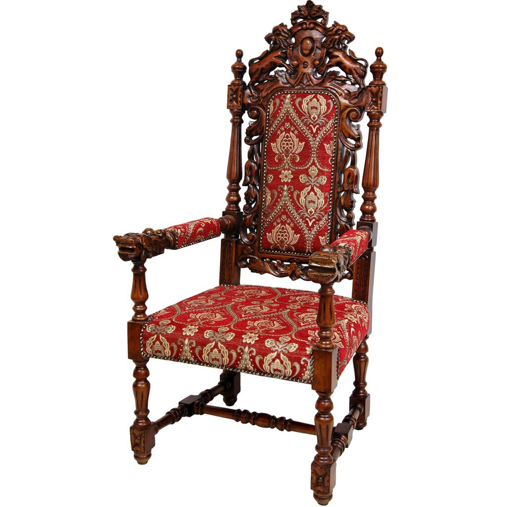 Handmade Wood Crimson Fleurs-De-Lis 'Queen Anne' Parlor Chair (China)