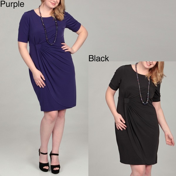 Connected Apparel Women's Plus Size Side drape Jersey Dress Connected Apparel Dresses