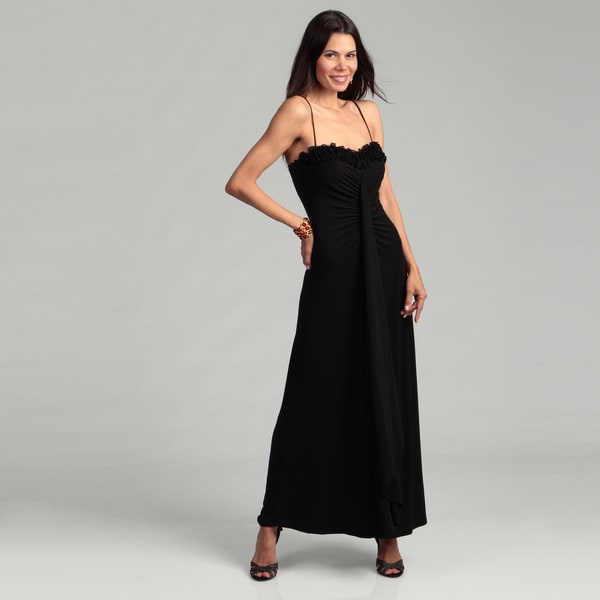 Onyx Nite Woman's Rosette Spaghetti Strap Gown Onyx Nites Evening & Formal Dresses