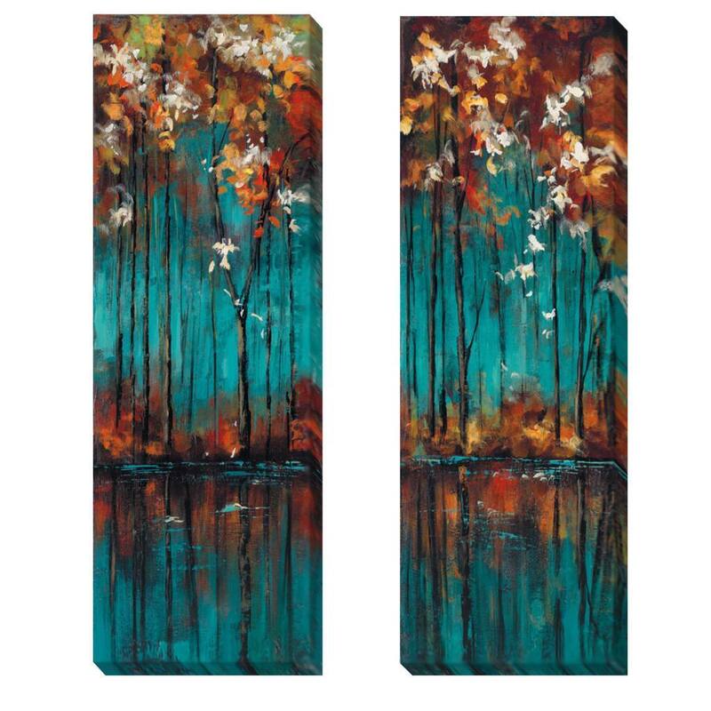 Luis Solis 'The Mirror I and II' 2-piece Canvas Art Set - Blue Stretched - 24 x 25
