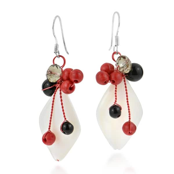 Long Drop Earrings Mother of Pearl and Sterling Silver Handmade