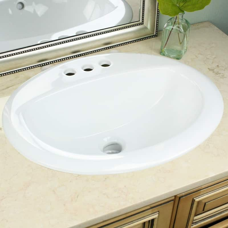 Highpoint Collection White Oval Porcelain Vitreous China Drop-in Vanity Sink