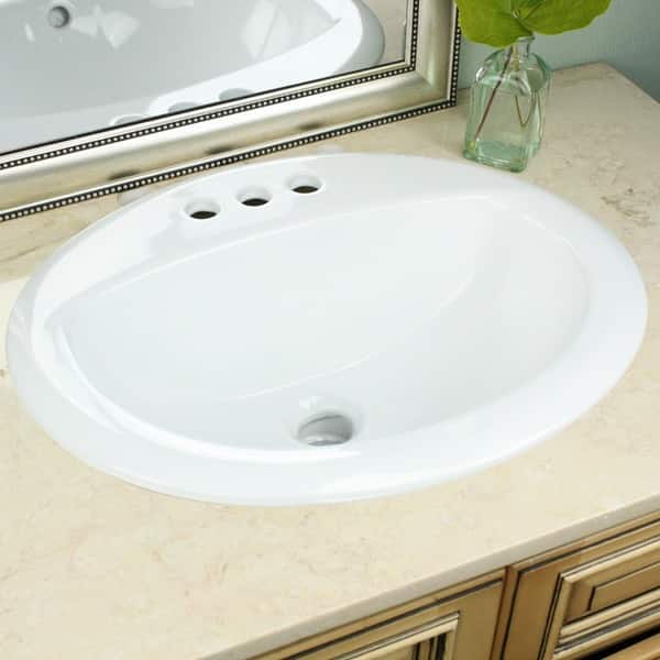 slide 2 of 9, Highpoint Collection White Oval Porcelain Vitreous China Drop-in Vanity Sink