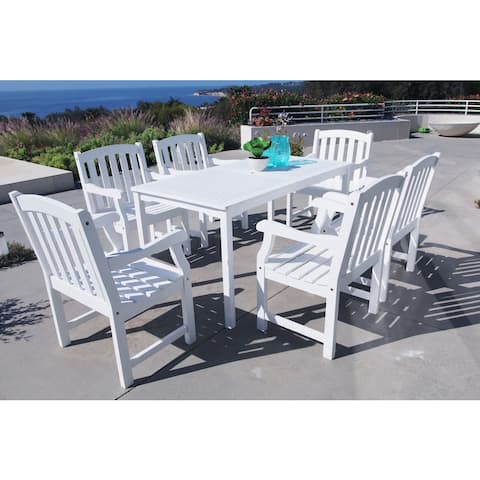 White Bradley 7-Piece Table/ Armchair Outdoor Dining Set
