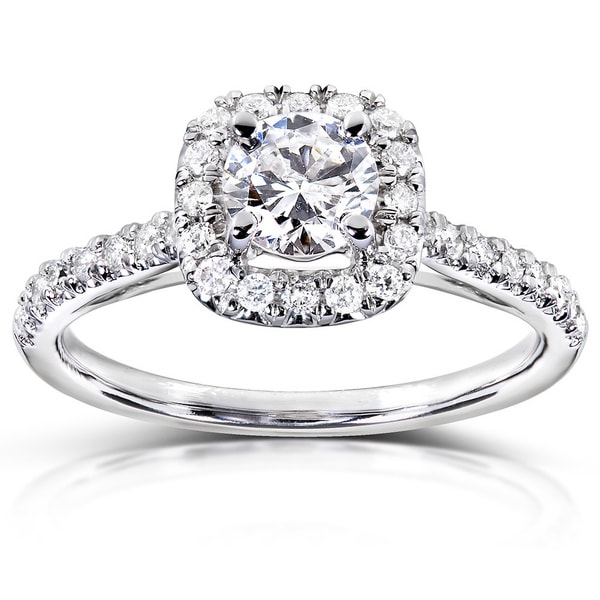 Shop Annello by Kobelli 14k Gold 3/4 ct TDW Diamond Halo Engagement ...