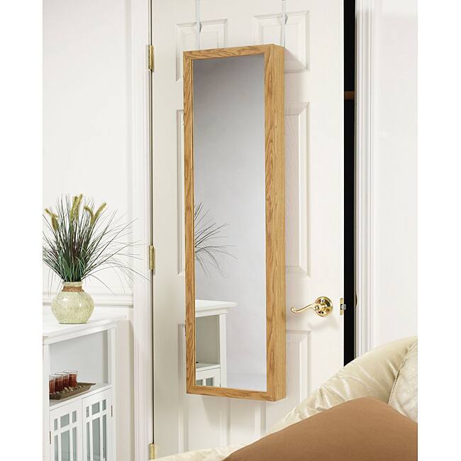 Over-the-Door Oak Jewelry Armoire Mirror