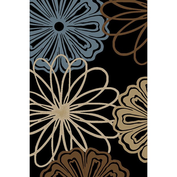 Mandly Flowers Black and Blue Area Rug (2'7 x 3'11) Free Shipping On