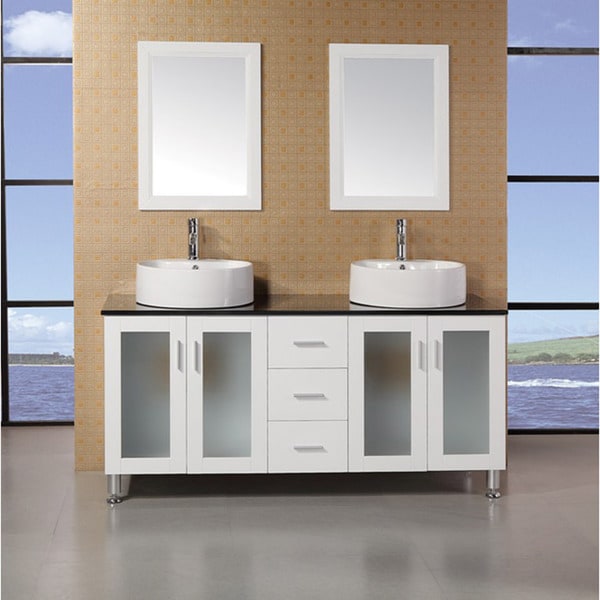 Design Element Ove 60-inch Double Sink Vanity Set with Black Tempered Glass Top