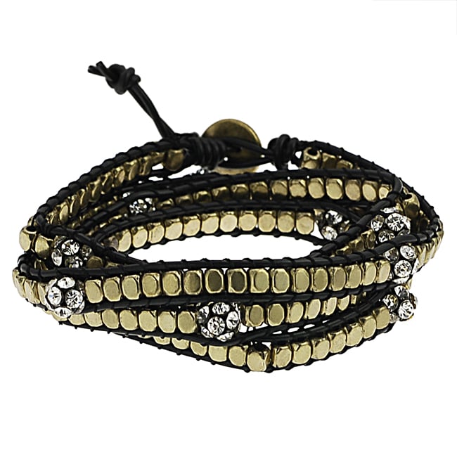 Shop Goldtone Rhinestone Wrap-around Bracelet - Free Shipping On Orders ...
