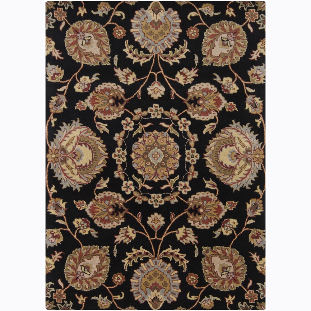 Mandara Hand tufted Floral Black Rectangular Wool Rug (7 X 10) (Brown, gold, grey, beige, rust and greenPattern FloralTip We recommend the use of a  non skid pad to keep the rug in place on smooth surfaces. All rug sizes are approximate. Due to the diff