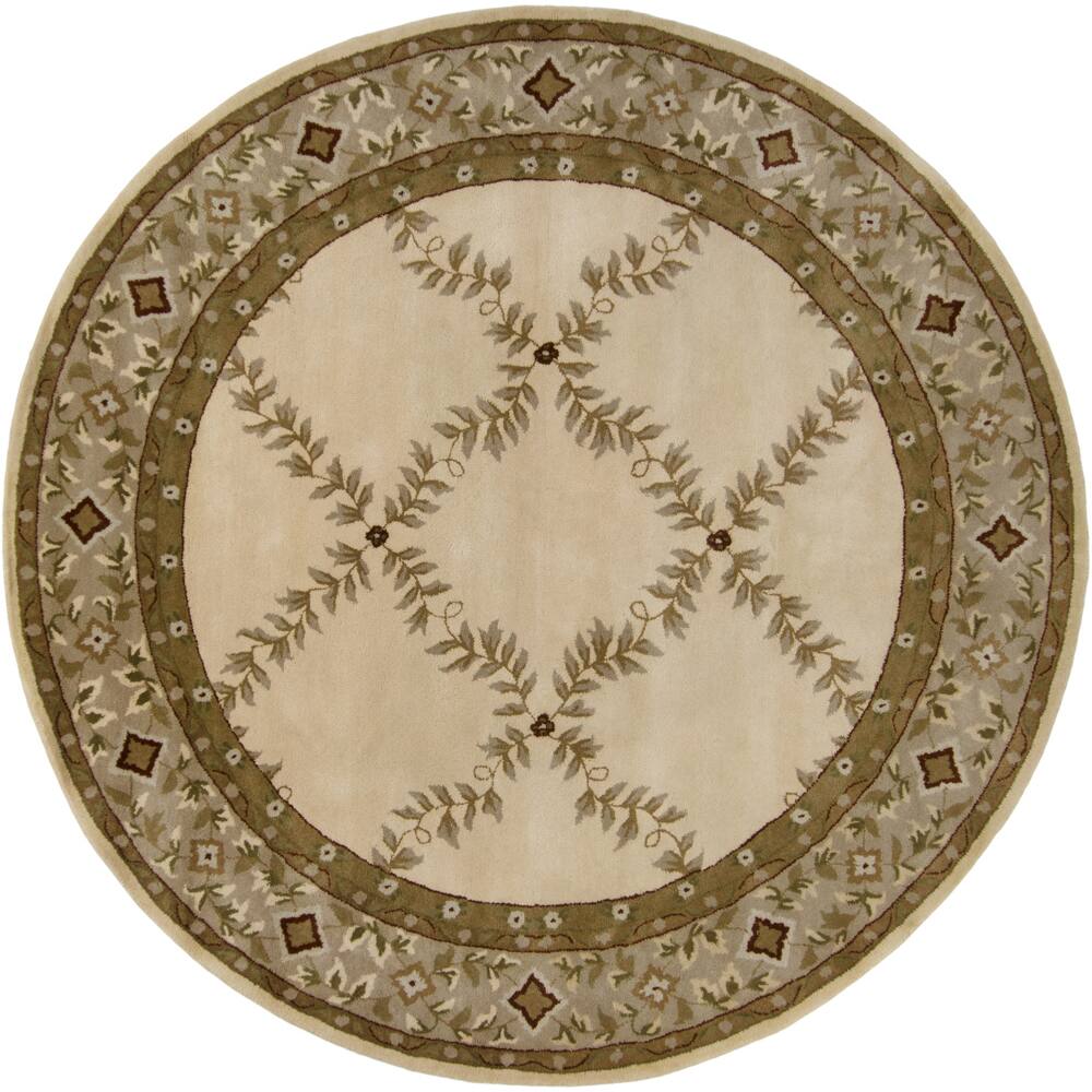 Hand-tufted Mandara Ivory Oriental Wool Rug (9' Round)