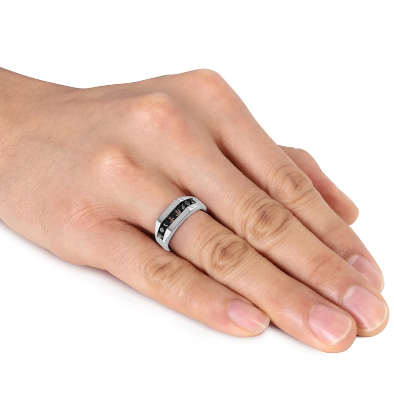 Miadora Sterling Silver 1ct TDW Black Diamond Men's Ring