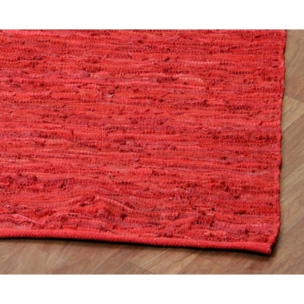 Hand-woven Matador Red Leather Rug (9' x 12') - 9' x 12'