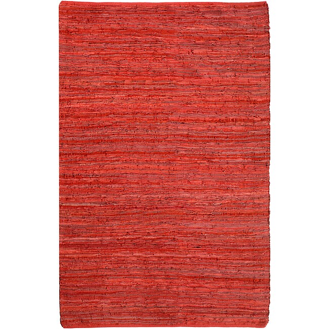 Hand-woven Matador Red Leather Rug (9' x 12')