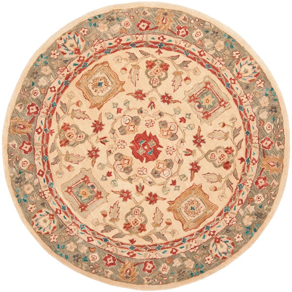 Hand made Oushak Beige/ Green Hand spun Wool Rug (8' Round) Safavieh Round/Oval/Square