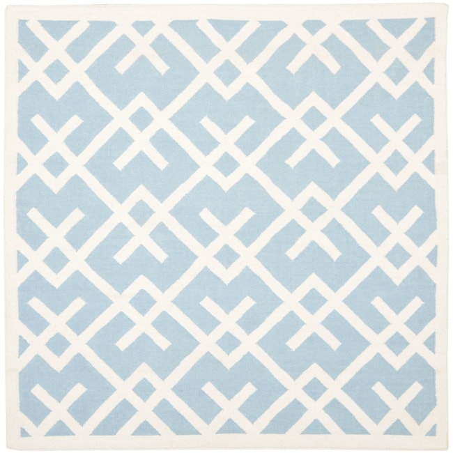Safavieh Hand woven Moroccan Dhurrie Light Blue/ Ivory Wool Rug (6 Square)