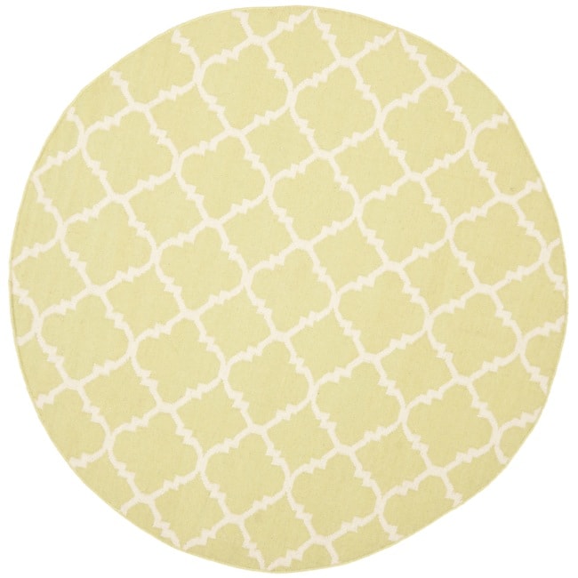 Safavieh Hand woven Moroccan Dhurrie Light Green/ Ivory Wool Rug (6 Round)