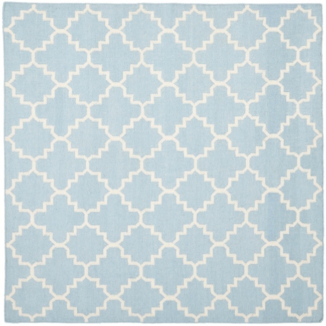 Safavieh Hand woven Moroccan Dhurrie Light Blue/ Ivory Wool Rug (8 Square)