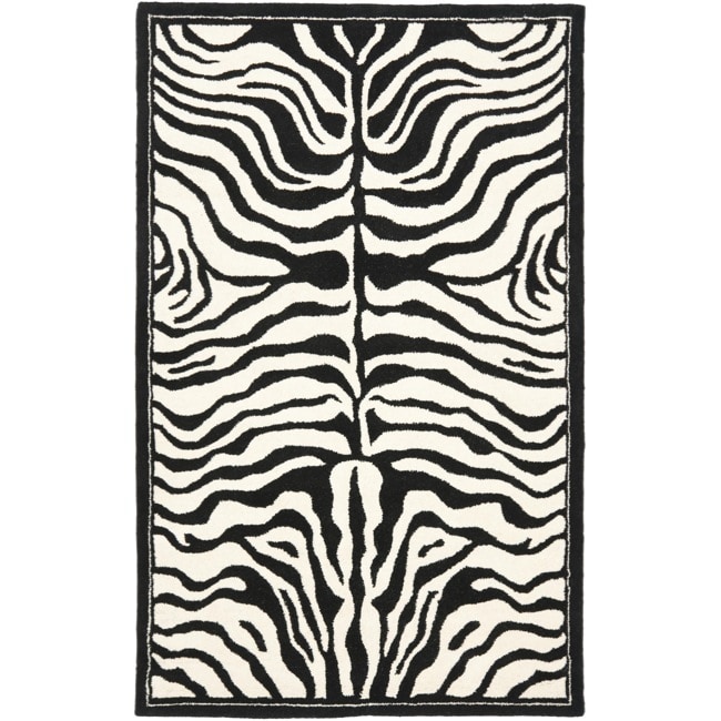 Handmade New Zealand Wool Zebra Black And Ivory Rug (36 X 56)