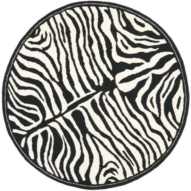 Handmade New Zealand Wool Zebra Black And Ivory Rug (6 Round)