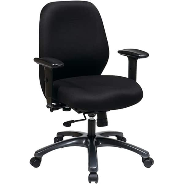 Office Star Ergonomic Mid Back Office Desk Chair with Adjustable Height,  Tilt, and Padded Arm Rests, Icon Black Fabric