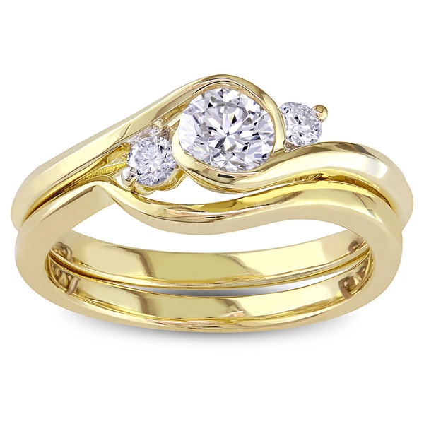 Miadora Signature Collection 10k Yellow Gold 1/2ct TDW Bezel-set Diamond Engagement Ring and Wedding Band Set (G-H, I1-I2)
