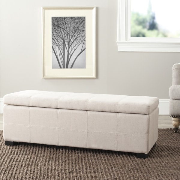 Safavieh Maiden Tufted Beige Linen Large Indoor Storage Bench