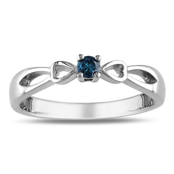 Shop Miadora Sterling Silver 1/10ct TDW Blue Diamond Promise Ring ...