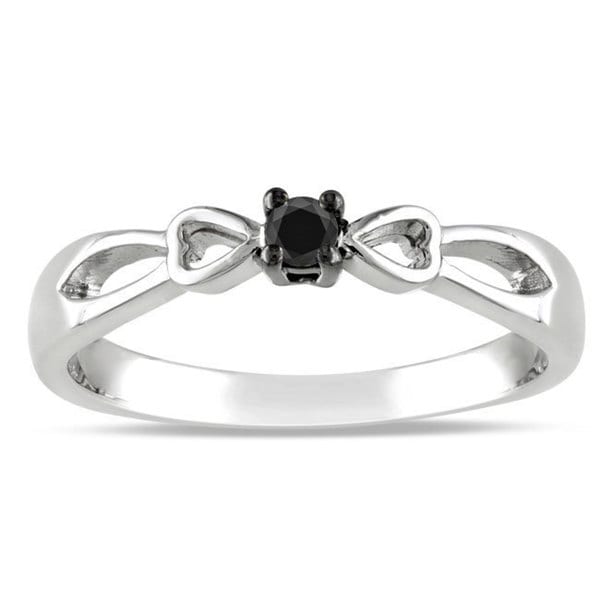 Shop Miadora Sterling Silver Round-cut 1/10ct TDW Black Diamond Promise ...