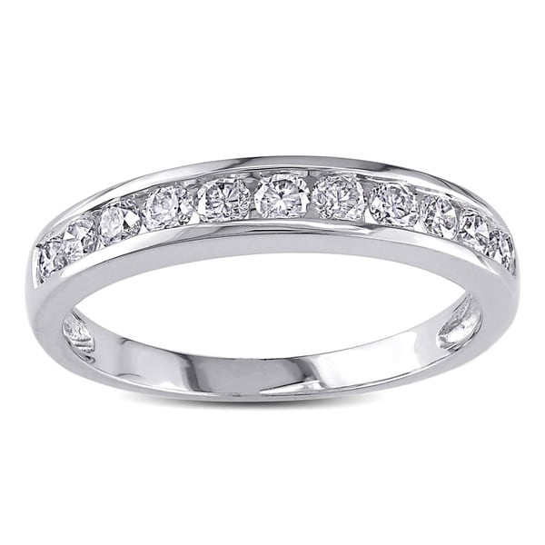 Shop Miadora 14k White Gold 1/2ct TDW Diamond Semi-eternity Ring (H-I ...