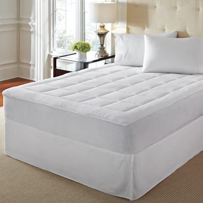 LoftWorks Microplush Extra Soft Plush Top Mattress Pad with Deep Skirt - White