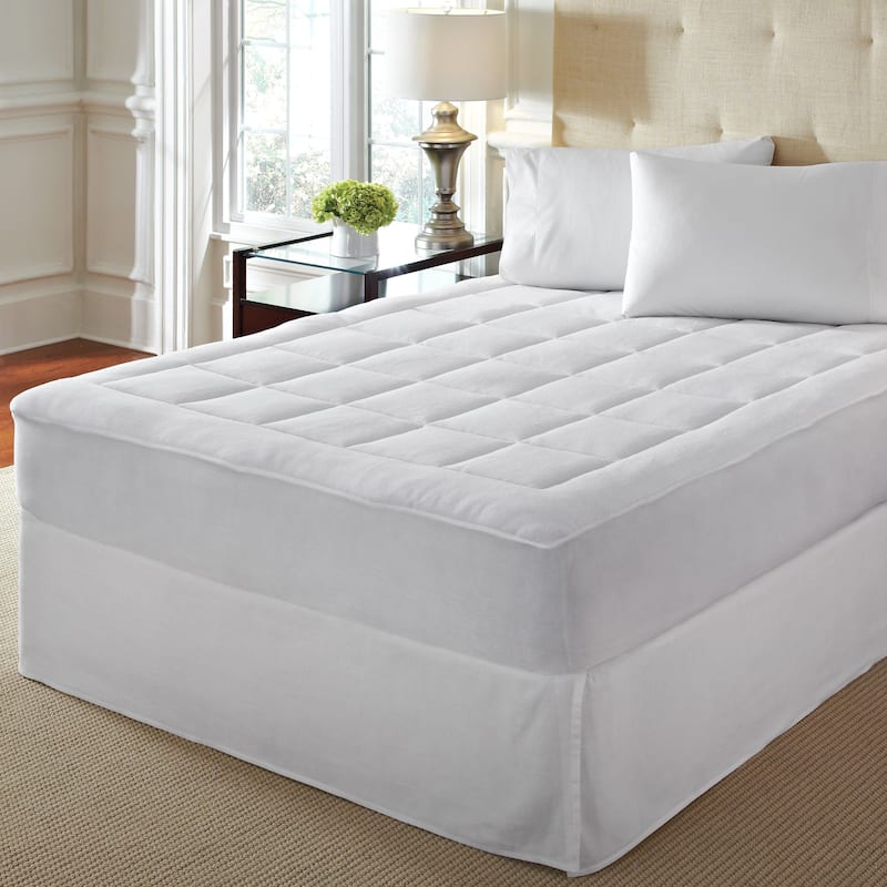 LoftWorks Microplush Extra Soft Plush Top Mattress Pad with Deep Skirt - White - Twin