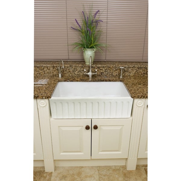 Fine Fixtures Fireclay Fluted Apron 29 Inch White Farmhouse Kitchen Sink