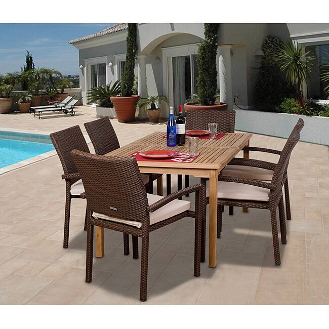 Amazonia Teak Charlotte 7-piece Teak/ Wicker Dining Set - 7 Piece